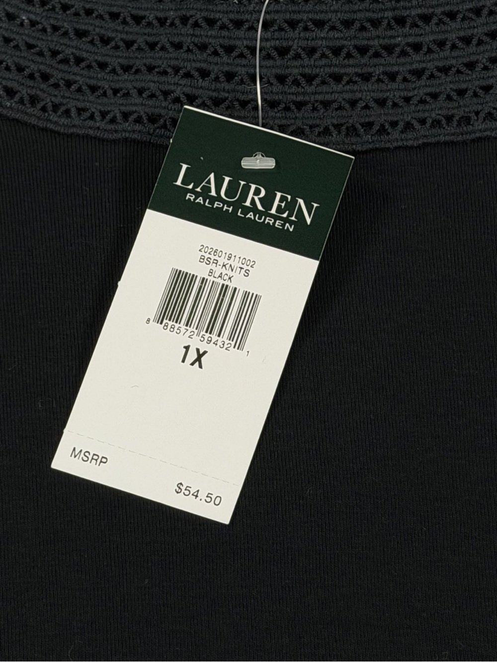 Lauren Ralph Lauren Black Crochet-Yoke 3/4 Sleeve Top - Picture 3 of 6